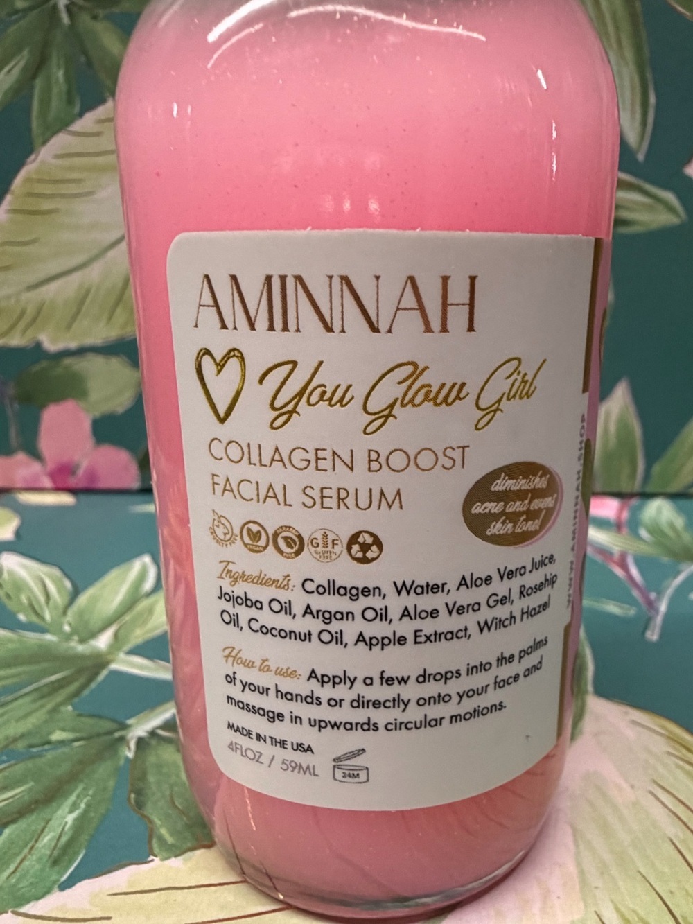 Aminnah You Glow Girl Collagen Boost Facial Serum 4 oz New Formula NIB